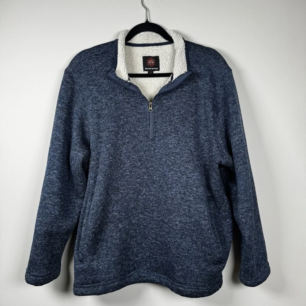 Mountain and Isles Blue 1/4 Zip Men's Sz L Sherpa Fleece Cabincore‎ Cozycore